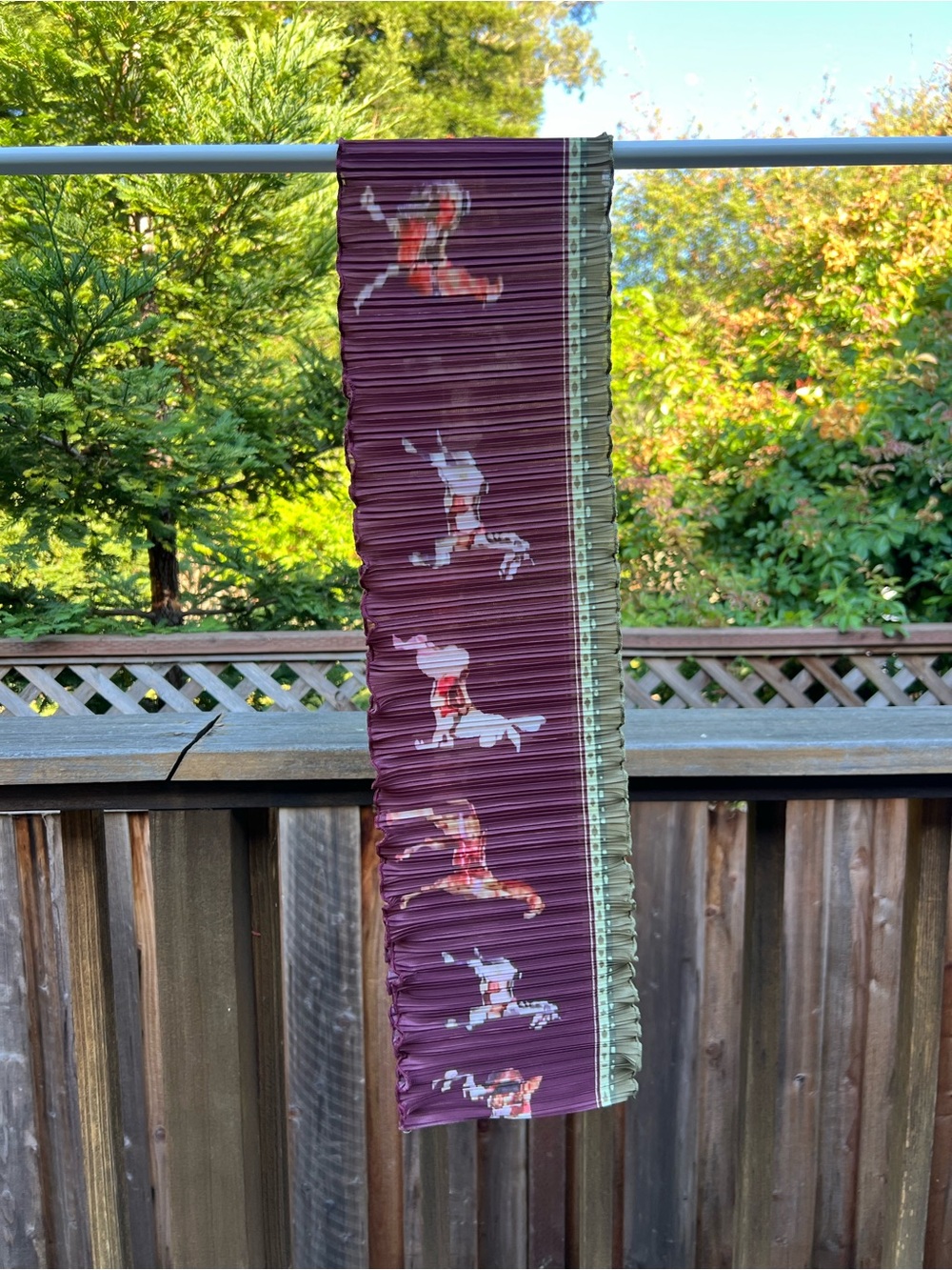 Pleated Purple Scarf with unicorn Motif